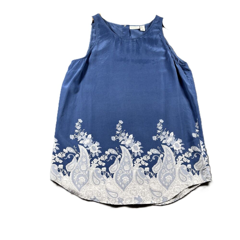 mercer & madison Women 100% Silk Tank Top Paisley Blue White Medium J114